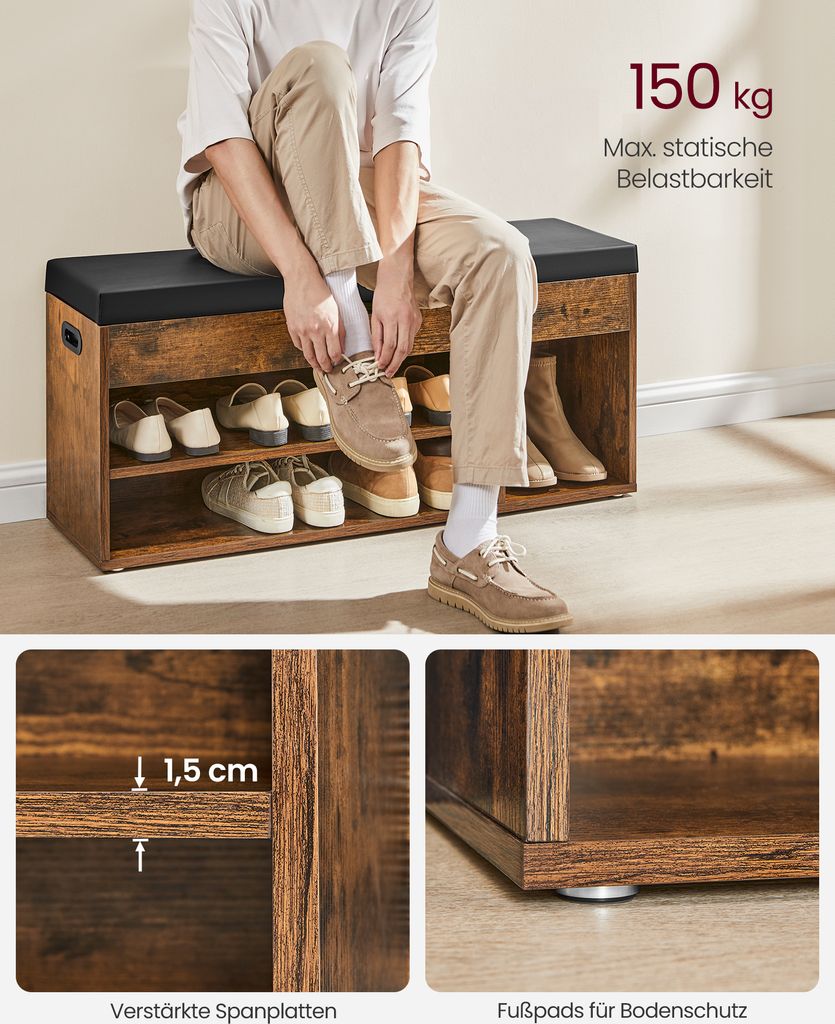 VASAGLE Schuhbank mit Stauraum, 3 offene Fächer, Länge 100 Produktbild 