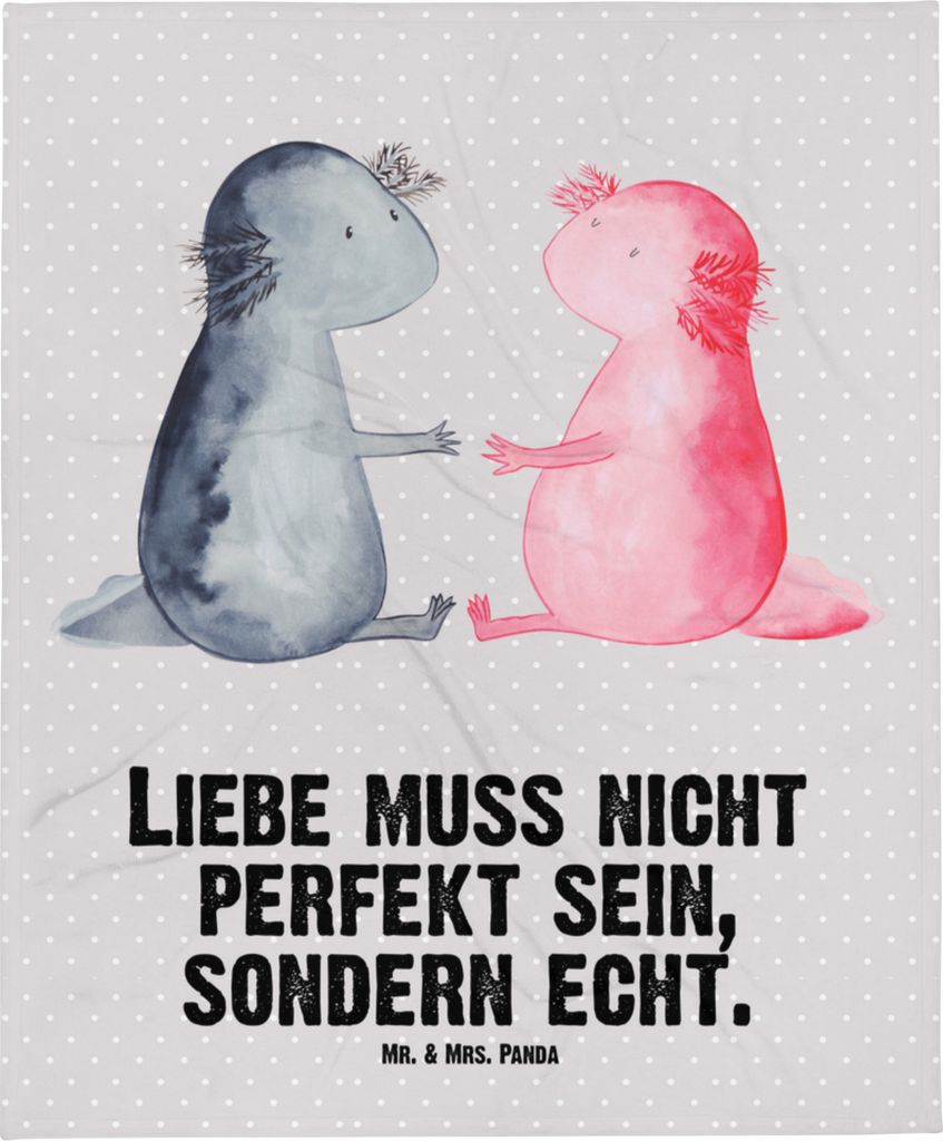 Mr. & Mrs. Panda Babydecke Axolotl Liebe - Grau Pastell - Geschenk, Ehemann, Fleecedecke, Erstlingsdecke, Schlummerdecke, Kinderwagendecke, Schwanz...
