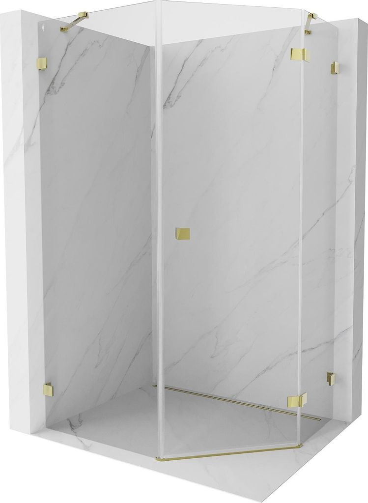 Mexen Lunar Fünfeck-Duschkabine rechts öffnend 80 x 90 cm, transparent, gold - 831-080P-090L-50-00-P