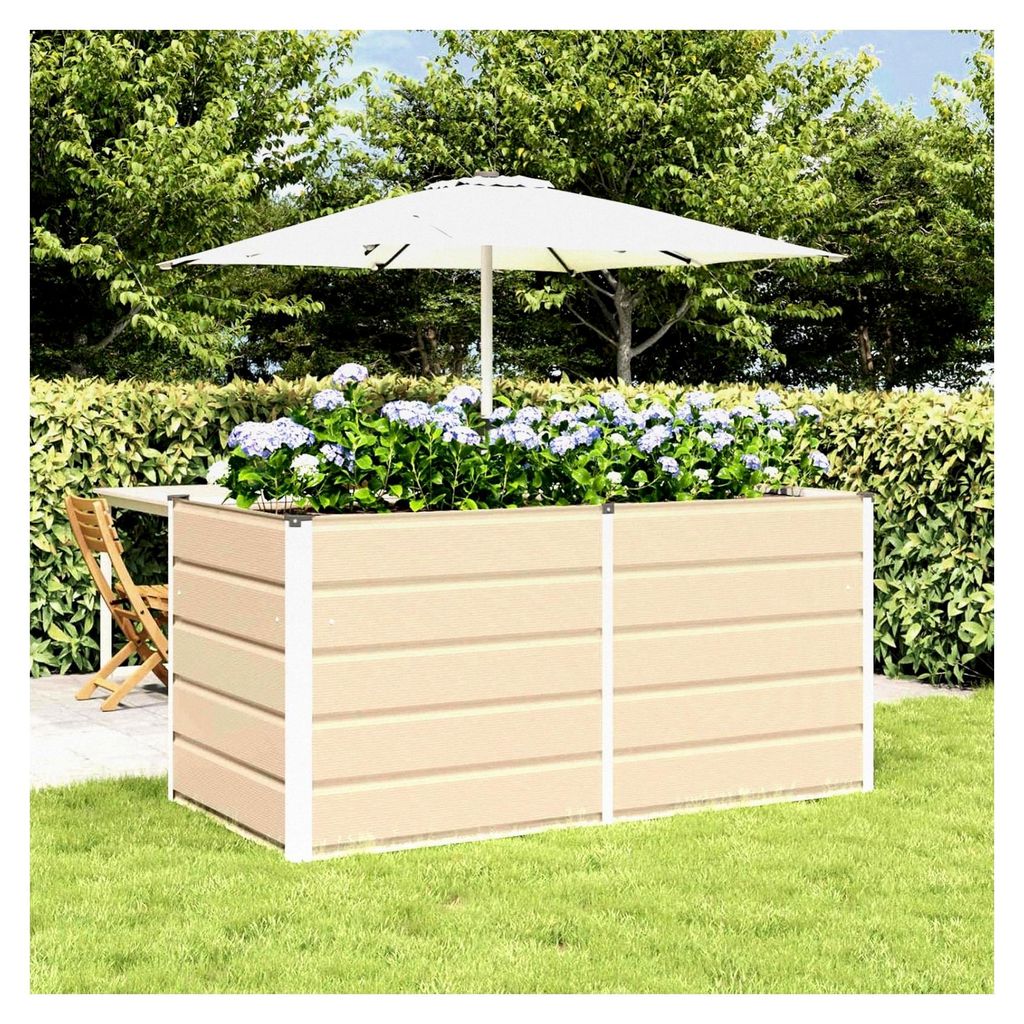 Pflanzkübel Elfenbein 160 x 80 x 75 cm Stahl, Hochbeet Pflanzbeet Blumenkasten