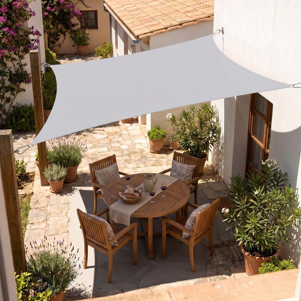 Sonnensegel Balkon 160g/m² Polyester UV Schutz Sonnenschutz Terrasse Garten Rechteckig, Hellgrau 2 x 3 m