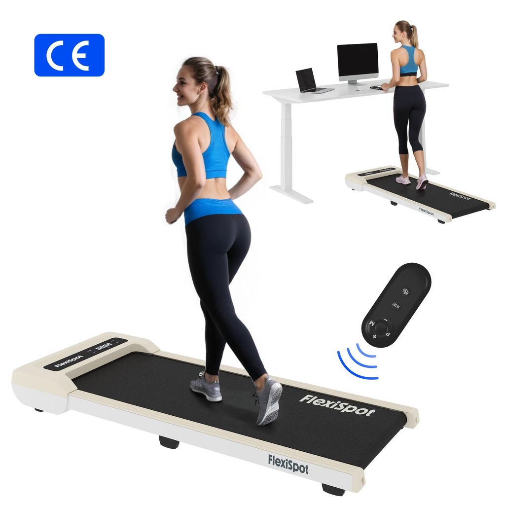 FlexiSpot Laufband Walking Pad für Zuhause & Büro bis 120kg, Geräuscharm 1–6km/h, 2 in 1 tragbar mit Fernbedienung & LED, inkl. Schmieröl, Weiß