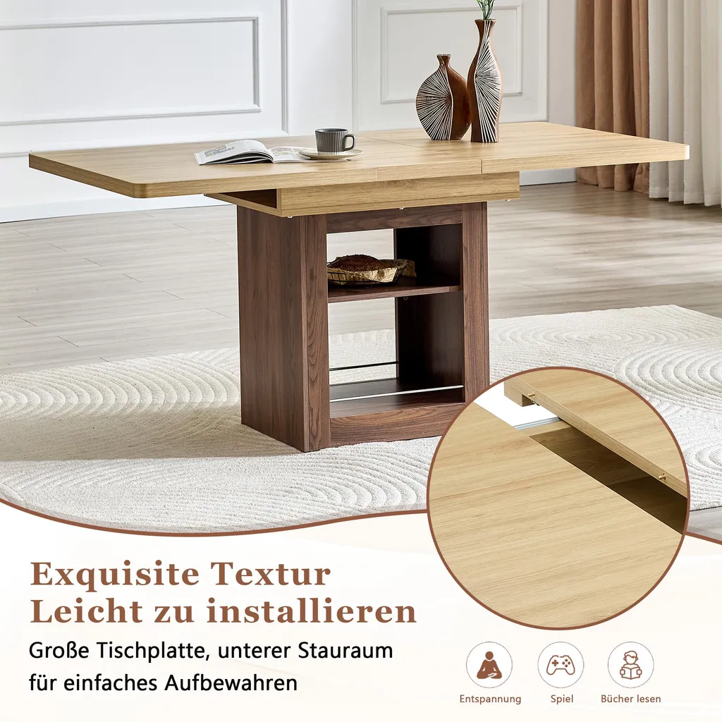 Table à manger gain de place extensible 130-160 cm avec rangement caché - 7