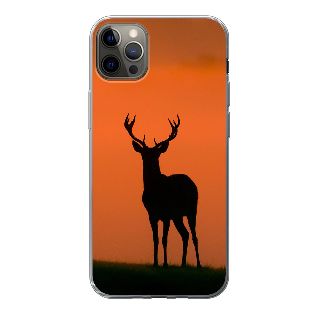 MuchoWow Handyhülle Schutzhülle Hülle für iPhone 12 Pro Max Hirsch - Scherenschnitt - Nebel Silikon Softcase Handy Hülle - Hartschale