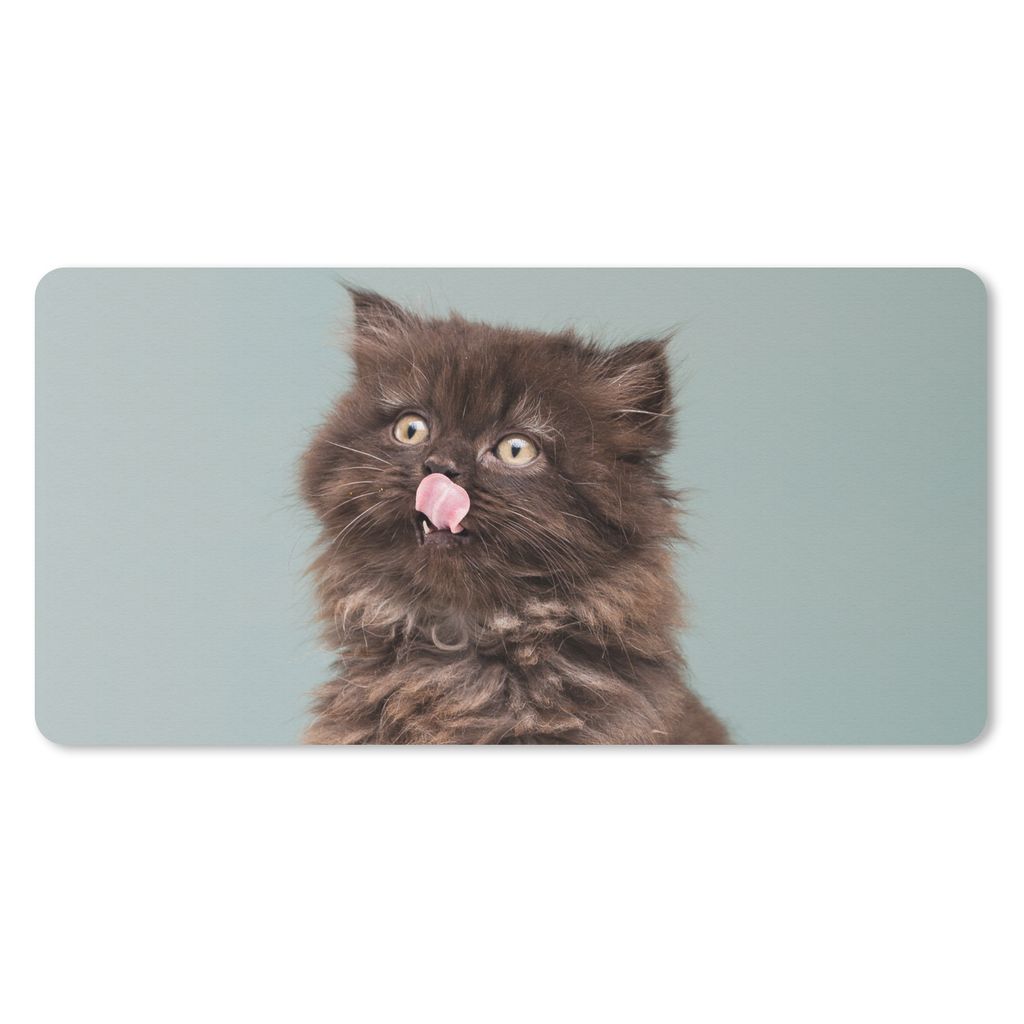MuchoWow Schreibtischunterlage Kätzchen - Perserkatze - Zunge - Mädchen - Kinder - Jungen - Kinder 80x40 cm - XXL Mauspad - Gaming Mauspad