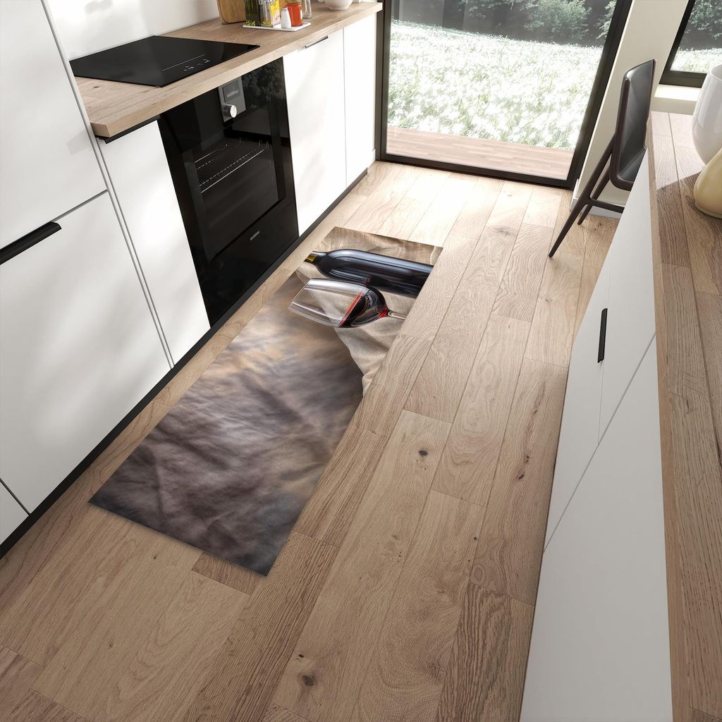 Küchenteppich 60x180cm rutschfest & abwischbar PVC Läufer - Wein mit Glas