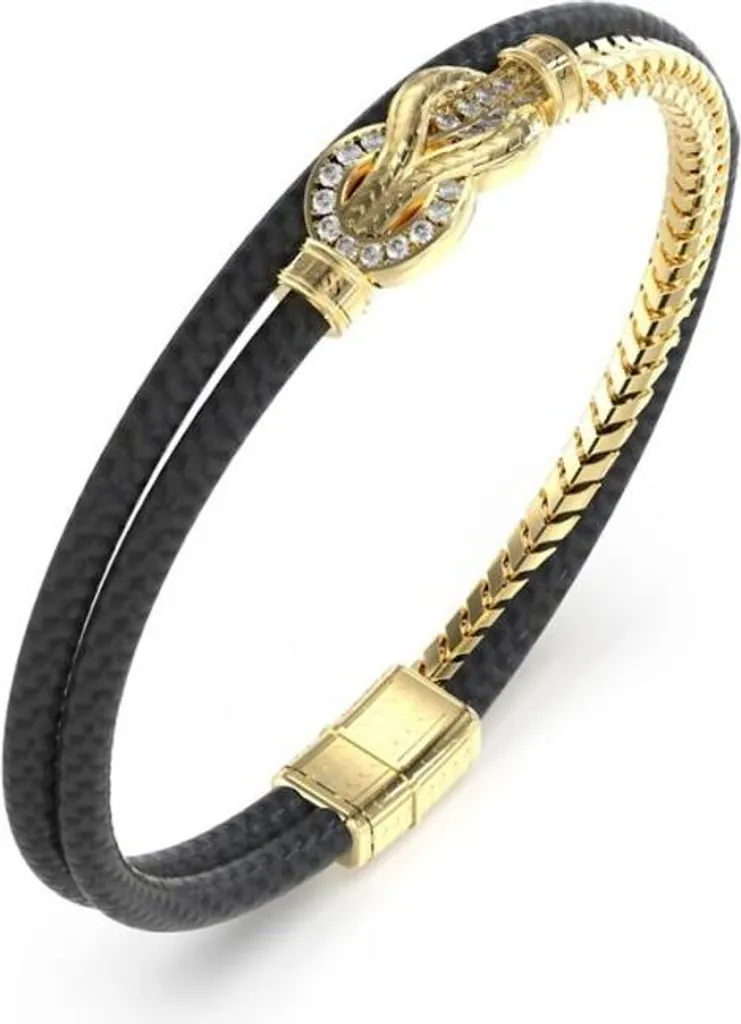 Bracelet Guess JUMB05029JWYGBKS pour homme en acier doré et cuir noir