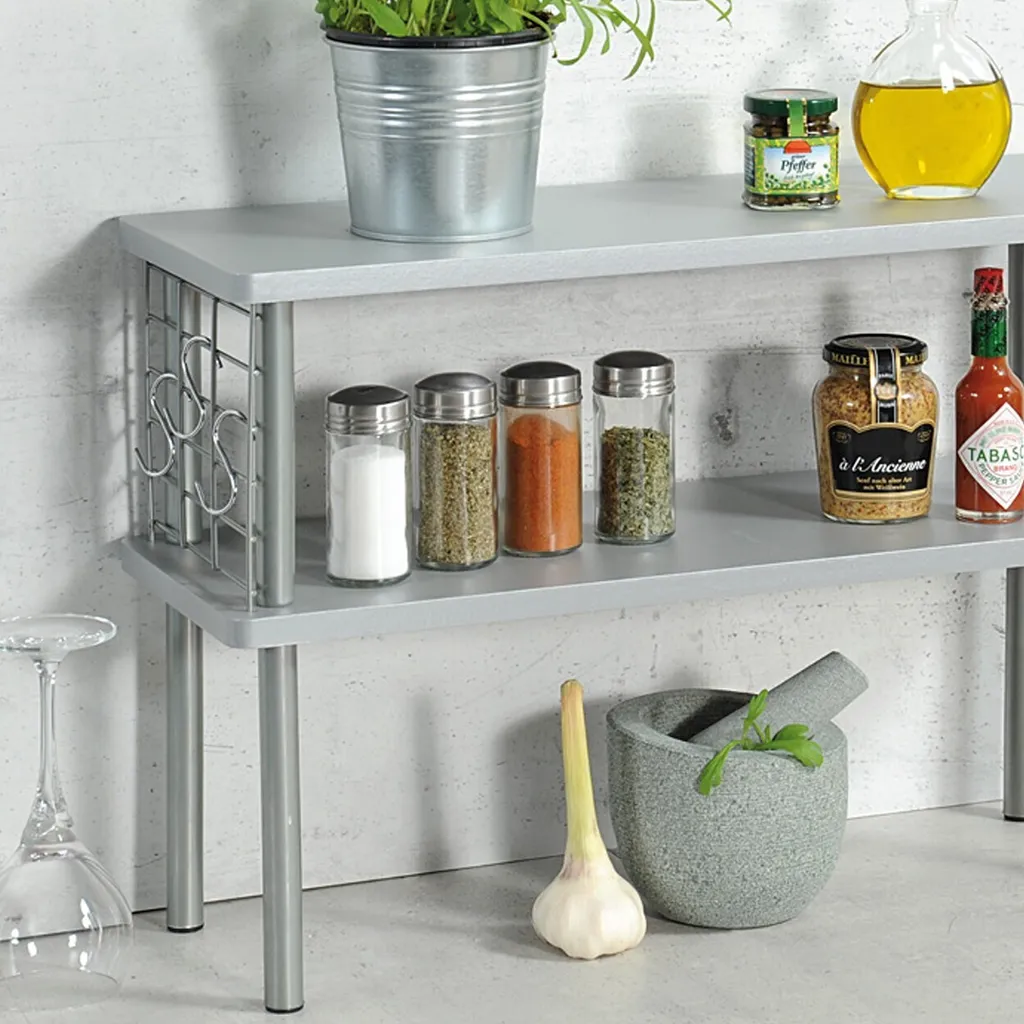 Rangement de cuisine à 2 niveaux Kesper gris, étagère gain de place