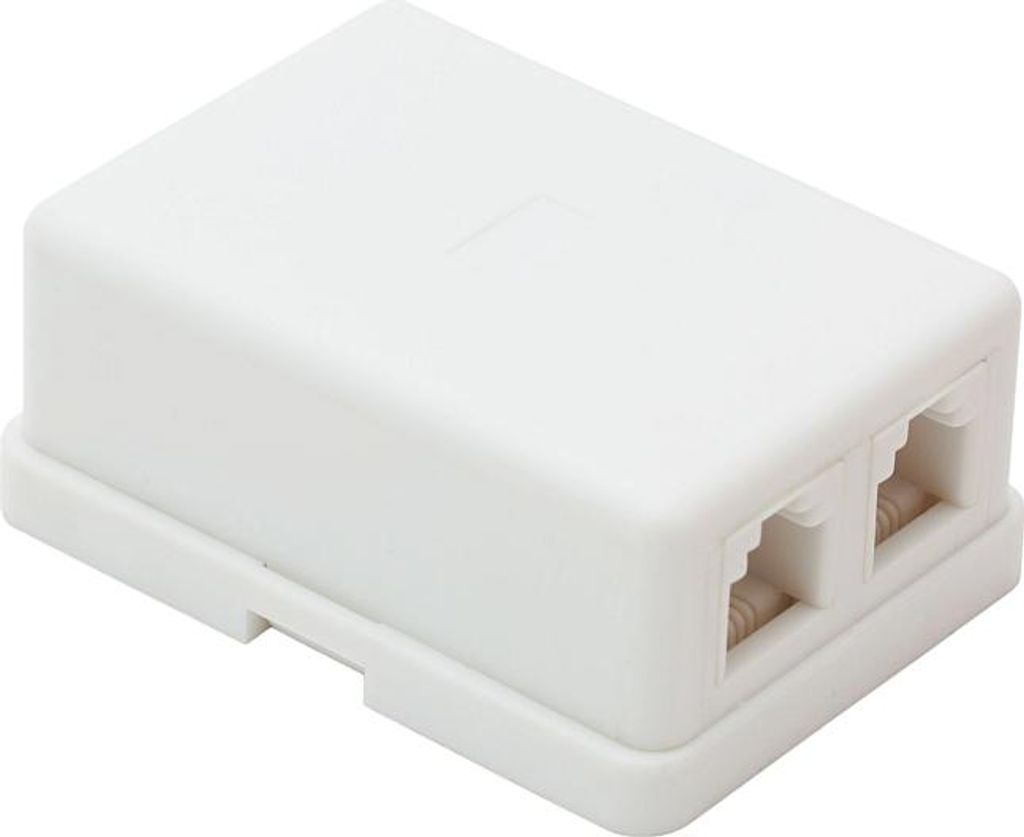 Doppel-Telefon-Wandsteckdose 6P4C - RJ11-Wandsteckdose für Aufputzmontage - vergoldete Kontakte - Telekommunikationsanschluss - weiß - 1 Stück [...