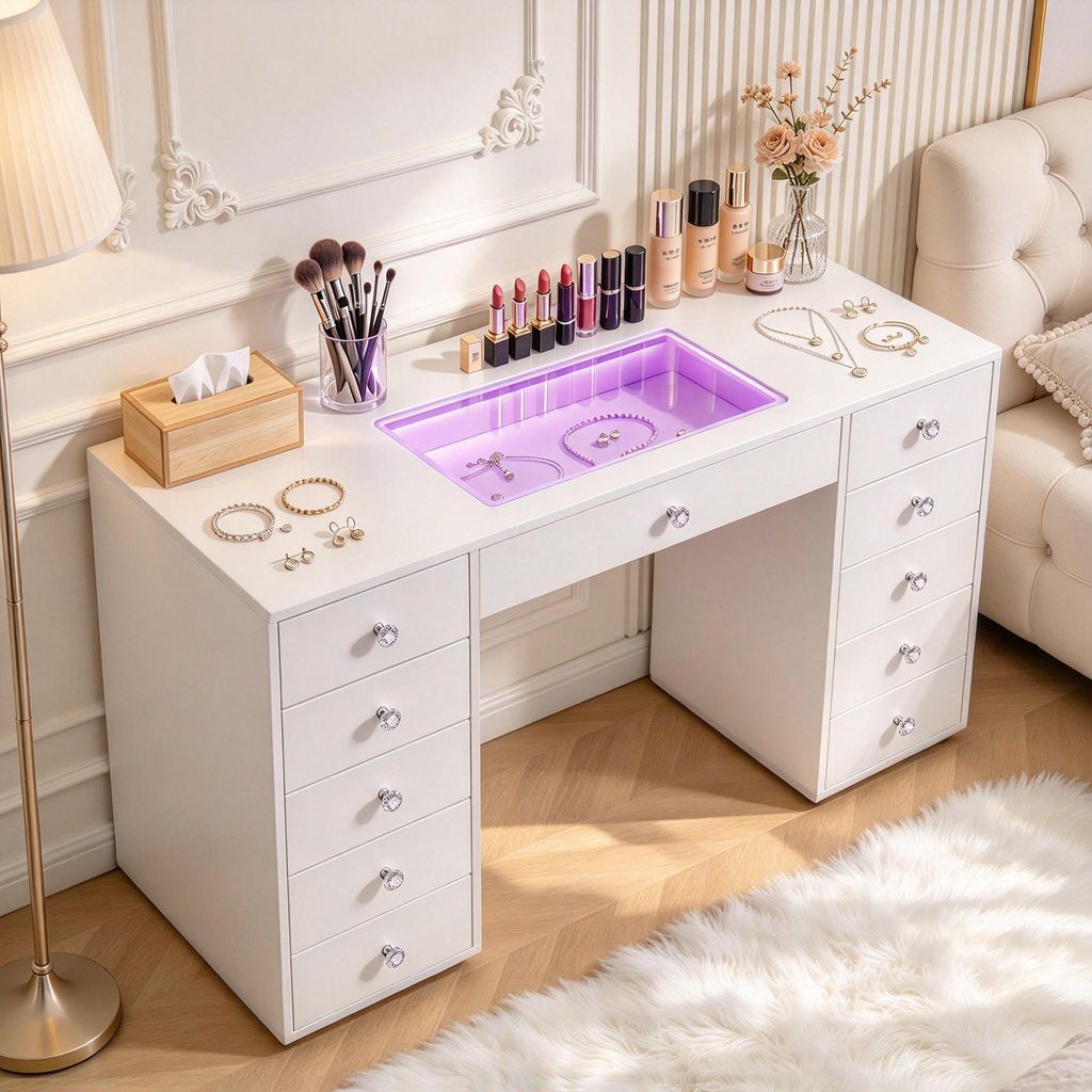 VANITII Kaptafel met LED RGB-verlichting 11 lades Wit 130 x Productafbeelding 