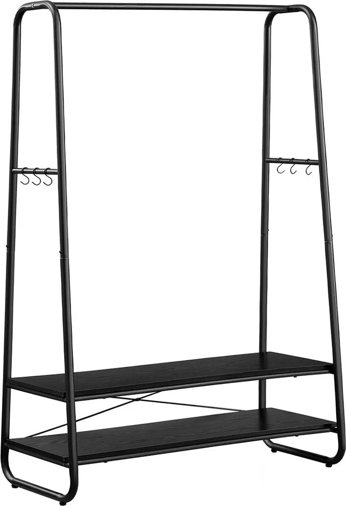 Porte-manteau noir mat avec 2 étagères de rangement - Modèle Loft PM-22