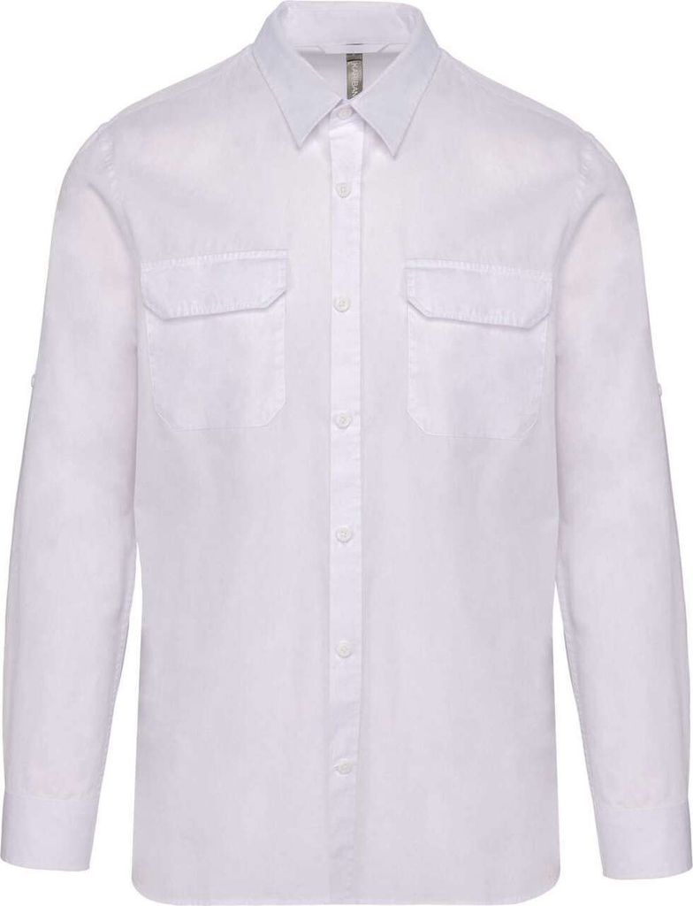 Kariban Herren Safari Hemd Langarm Diensthemd Safarihemd Freizeithemd, Größe:4XL, Farbe:Weiß