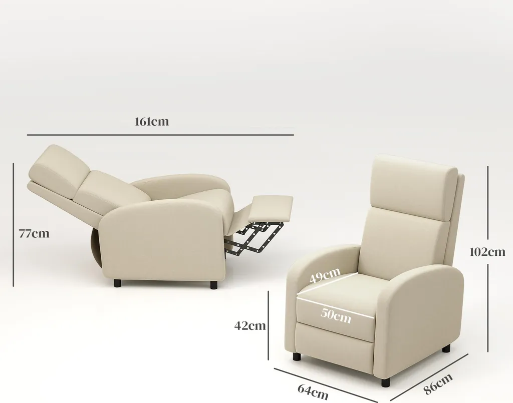HOMCOM poltrona reclinabile Poltrona TV reclinabile con funzione di reclinazione Poltrona imbottita con schienale regolabile, reclinabile con aspetto lino, poggiapiedi per soggiorno camera da letto, bianco crema - 10