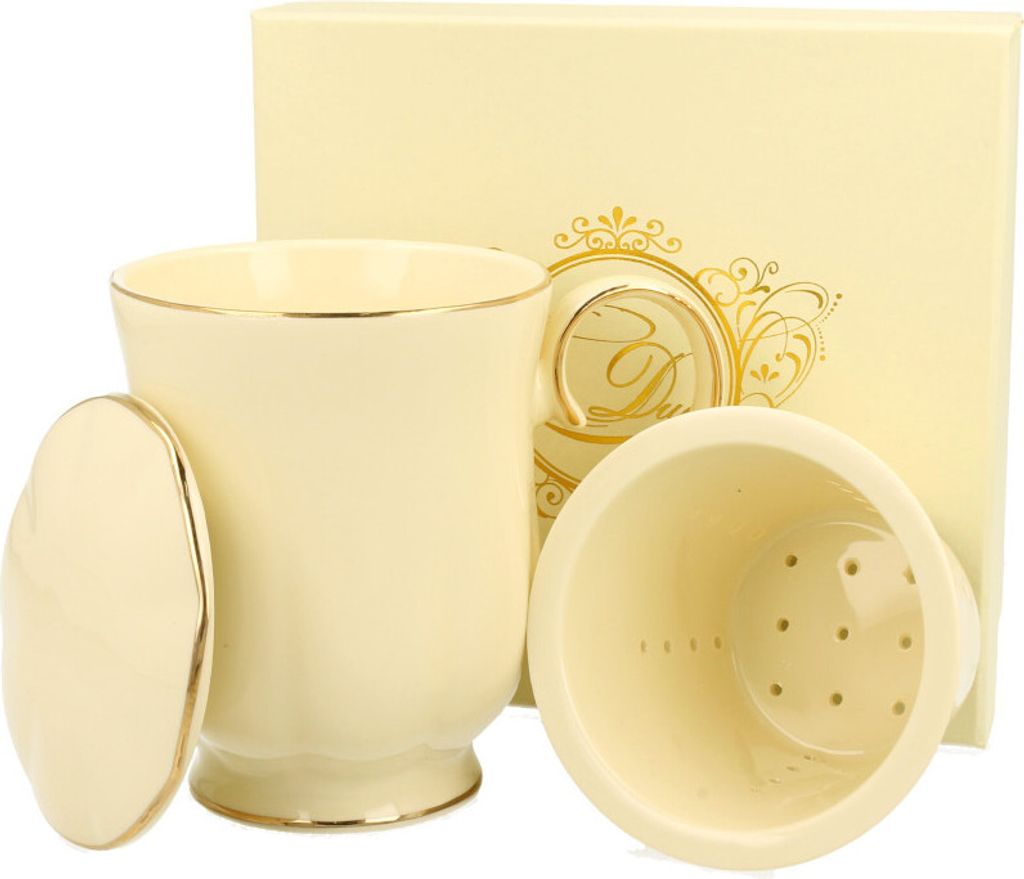DUO ECRU Becher 450 ml CLARK mit Teesieb, New Bone China Porzellan