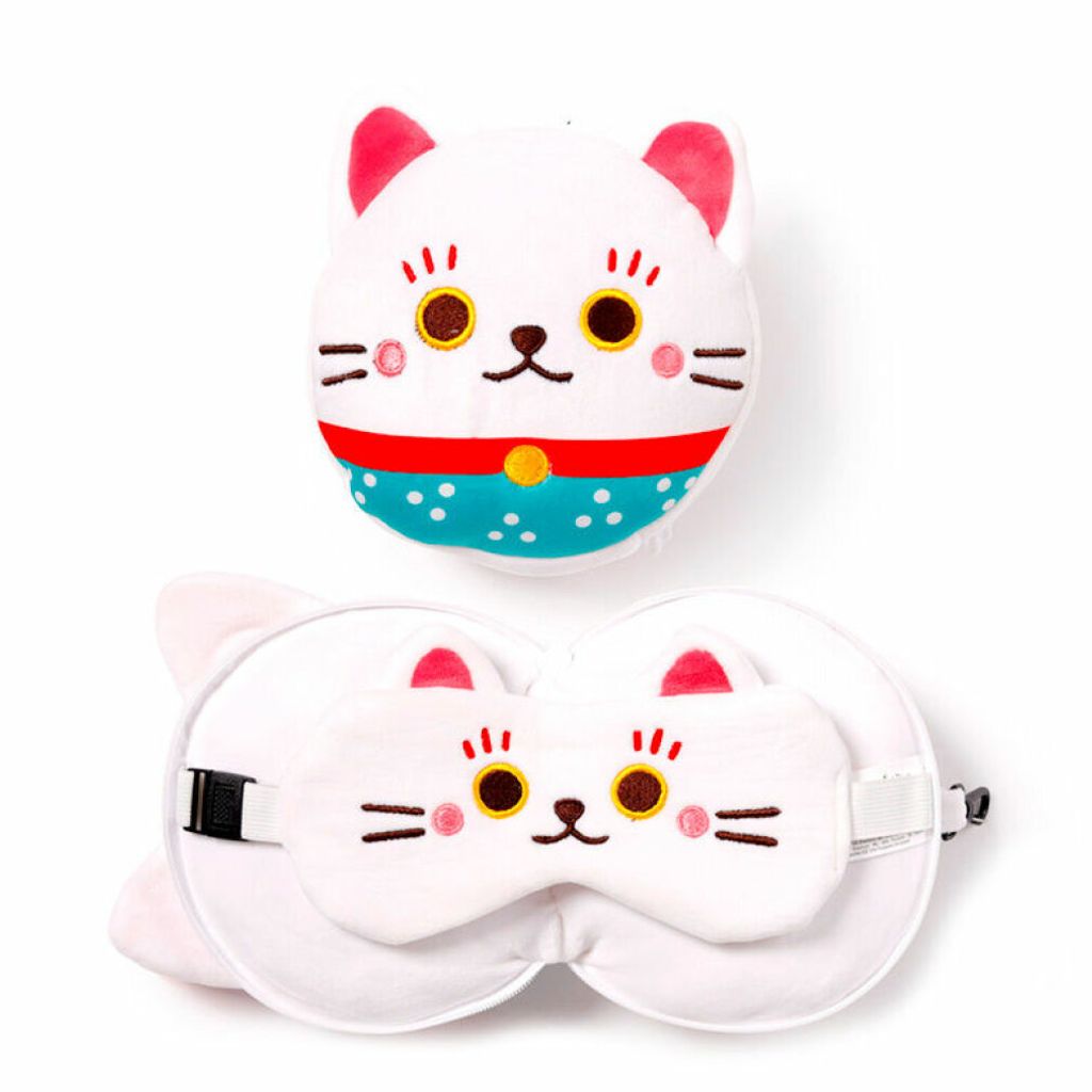 Reiskussen en oogmasker met het ontwerp van de Maneki Neko Productafbeelding 