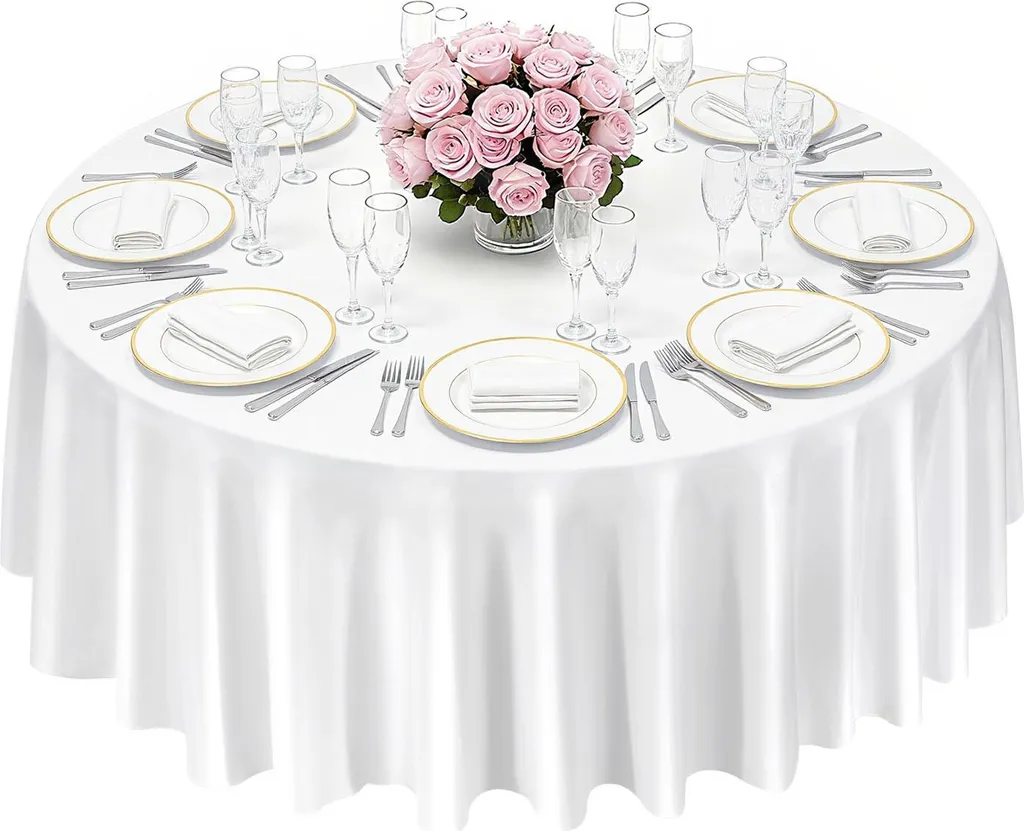 Confezione da 8 tovaglie rotonde bianche, 305 cm, resistenti alle pieghe e lavabili, in tessuto di poliestere, per sala da pranzo, matrimoni, banchetti e feste