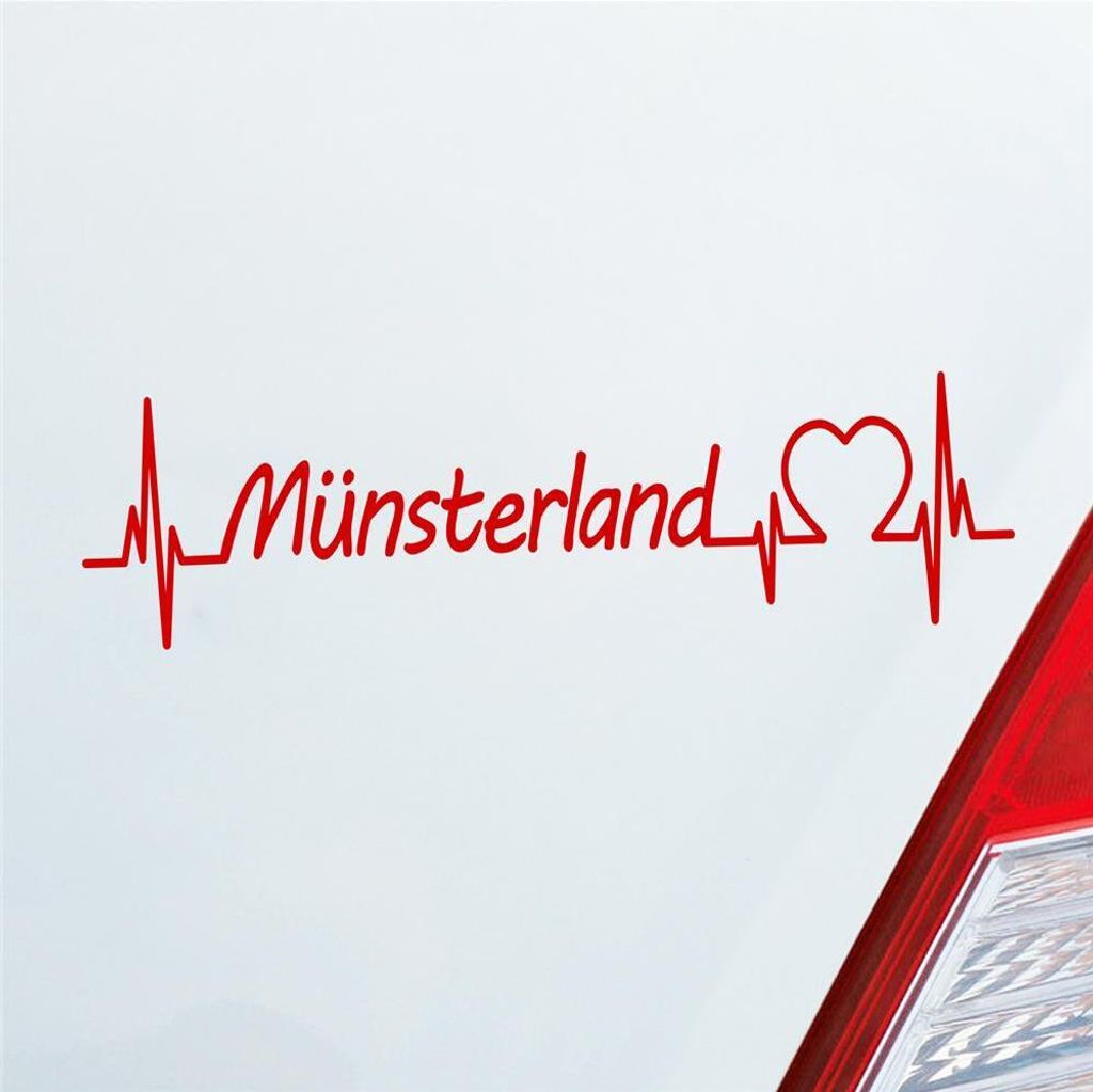 Auto Aufkleber Münsterland Puls Herzschlag mit Ferien Region Motiv 19x5 cm Rot Sticker Heckscheibenaufkleber