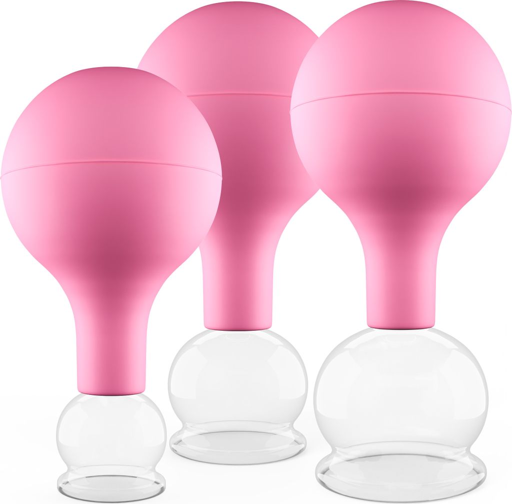 Pulox Schröpfgläser Set aus Echtglas 3 Stück. diverse Größen klein Pink