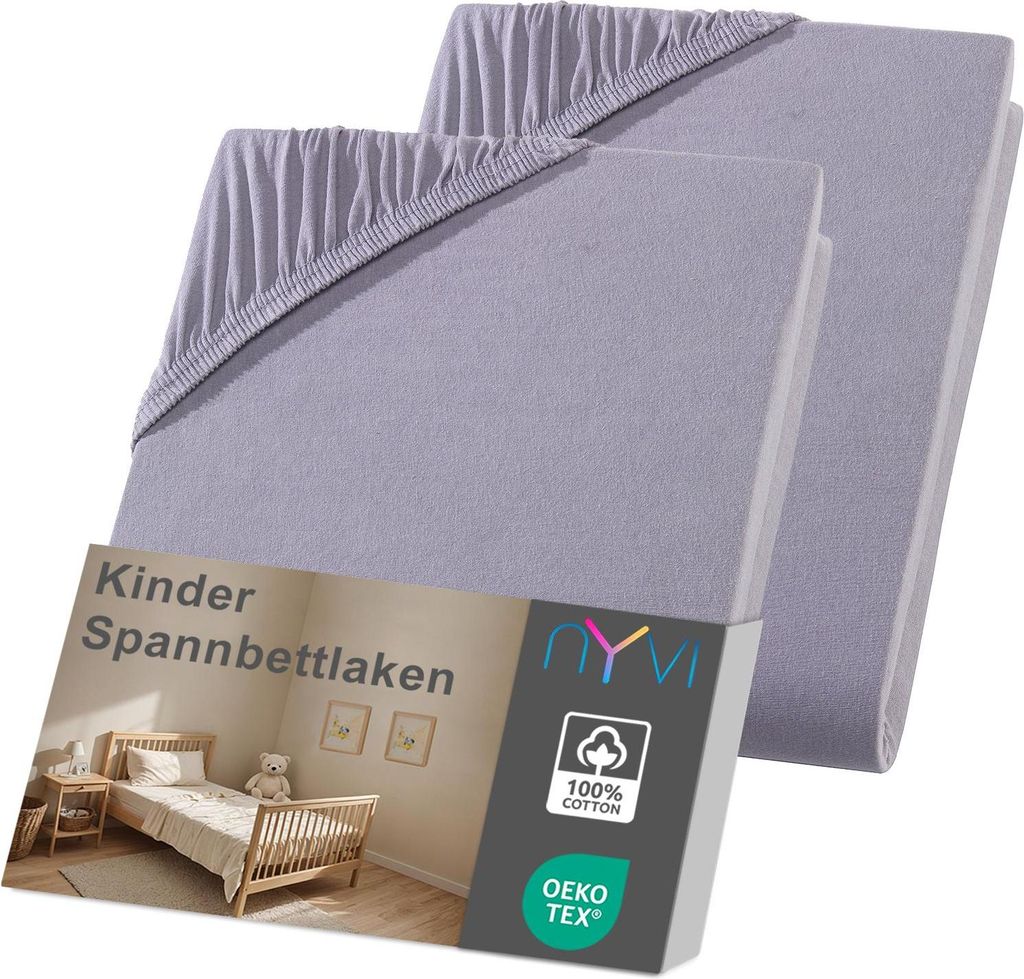NYVI Kinder Spannbettlaken Junior 70x140 cm grau 2er Set für Kinderbettmatratzen bis 12cm Höhe - Weich & Anschmiegsam, Rundumgummizug, Bügelfrei