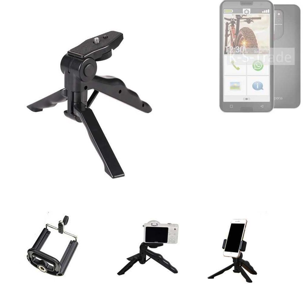 K-S-Trade Stativ Tisch-Ständer Dreibein Handy-Stativ Ständer kompatibel mit Emporia smart.5 Mini-Stativ Smartphone Tripod Handy-Stativ aus Plastik