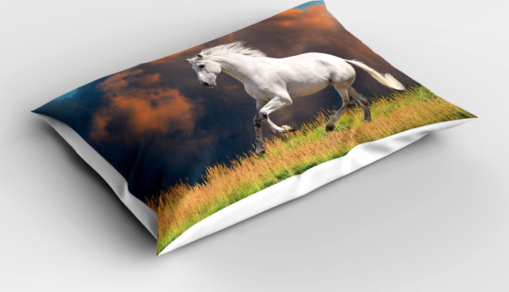 ABAKUHAUS Pferde Kopfkissenbezug, Andalusisches Pferd Mit Einem Majestätischen Wolken Hintergrund Starken Wunsch Foto, 40x80 cm, Weiß Orange Grün