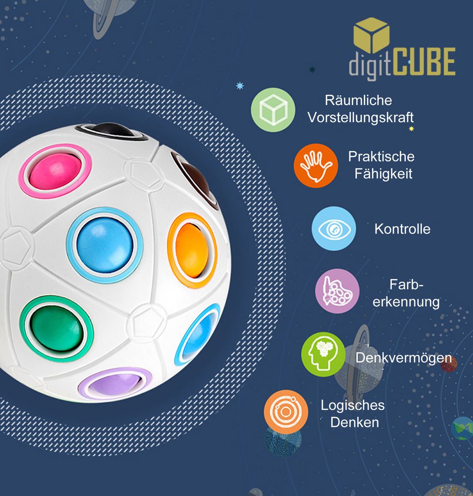 digitCUBE Magic Regenbogenball Spielzeug Fidget Puzzle für Konzentration 