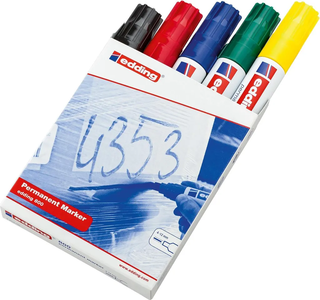 Edding 800 Set 5 Pezzi Pennarelli Permanenti Punta Scalpello 4-12mm