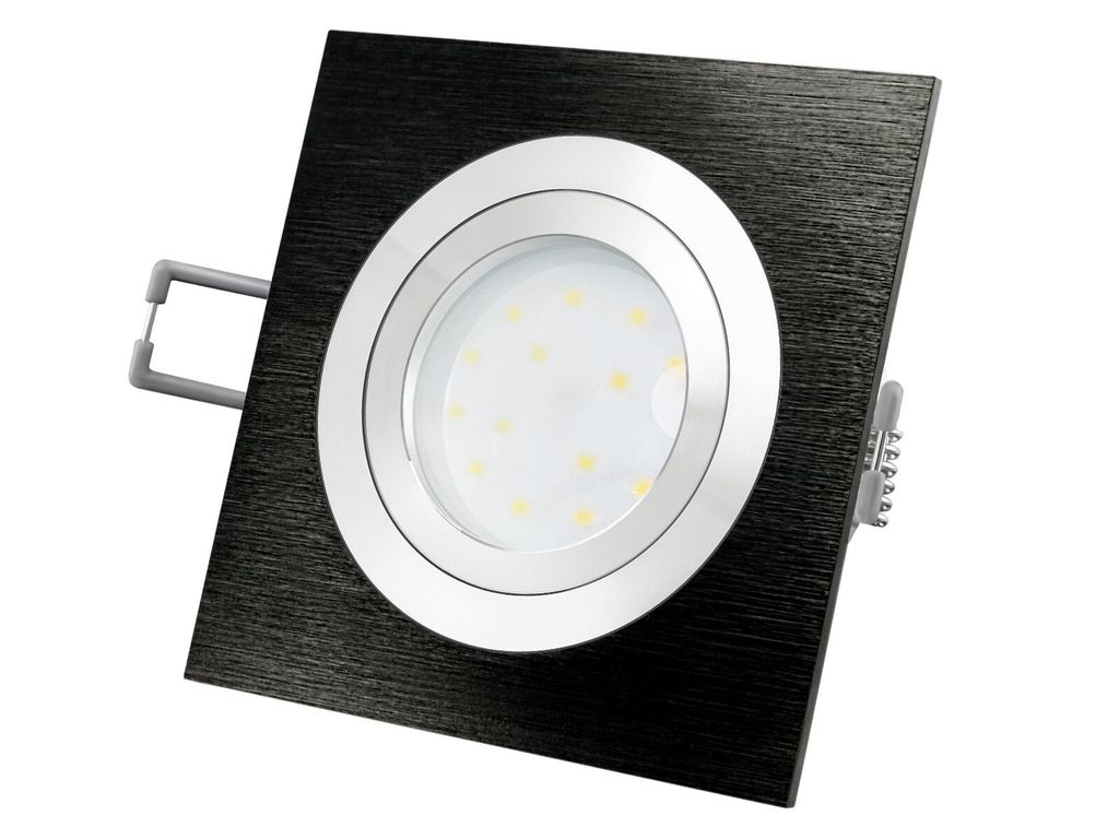 LED-Einbaustrahler QF-2 quadratisch Alu schwarz gebürstet schwenkbar mit 4W LED Modul neutralweiß 4000K 230V ohne Trafo | Oberfläche schwarz elo...
