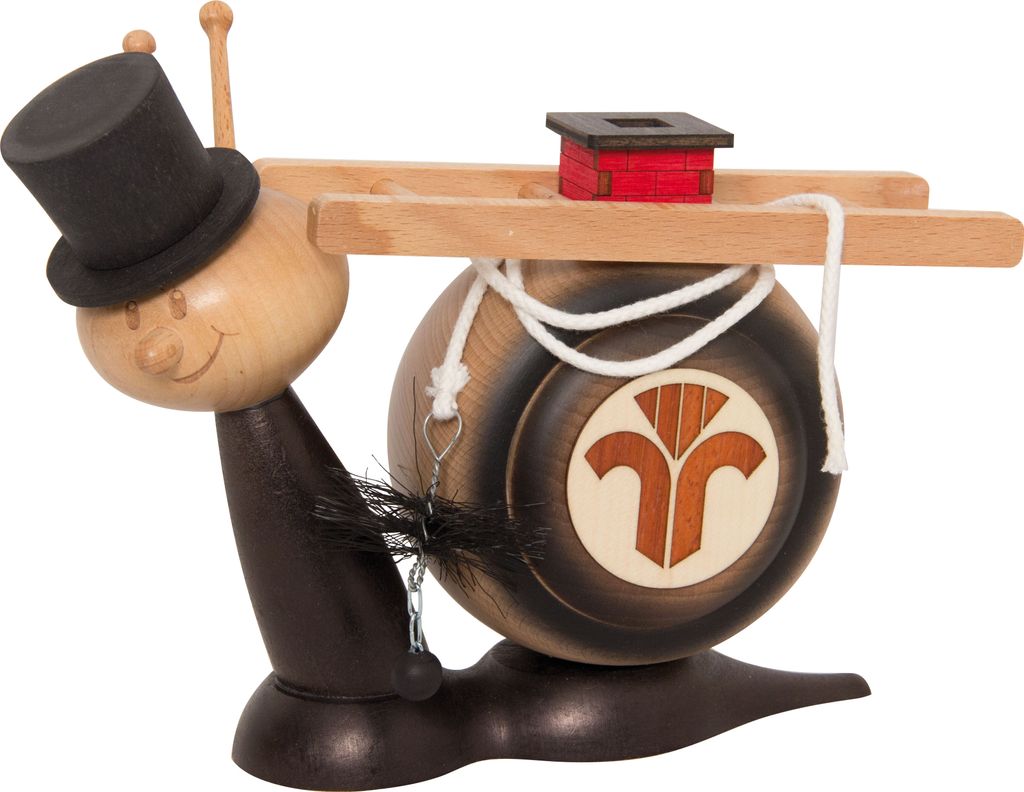 Drechslerei Kuhnert - Räucherfigur Sunny Schornsteinfegerschnecke - Größe ca. 16cm, für Räucherkerzen Größe M (Standard) - 37116