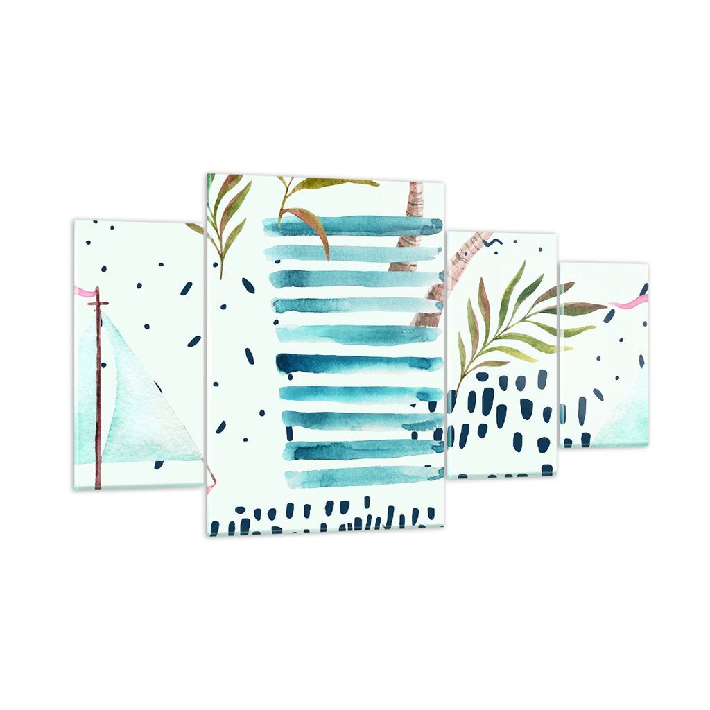 Bilder auf glas - Aquarell palme tropisch boot - 160x90cm - Glasbilder - Wandbilder - Kunstdruck - zum Aufhängen bereit - Wanddekoration aus Glas ...