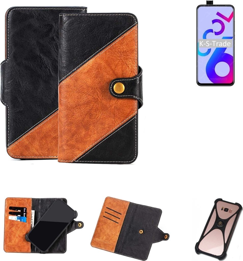 K-S-Trade Handyhülle Schutzhülle Bookstyle Case Wallet-Case kompatibel mit Coolpad Cool 6 Handy Cover Bumper Klapphülle schwarz hellbraun 1x