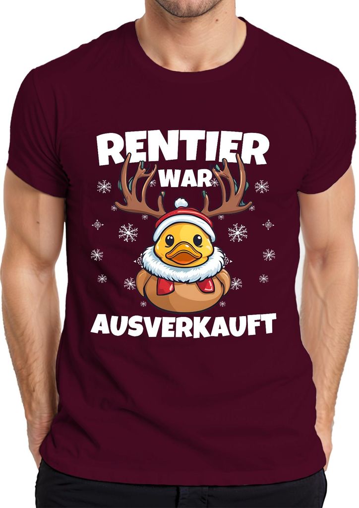 Rentier War t Ente Elch Lustig - Weihnachten Xmas Christmas Herren T-Shirt, Burgundy, M