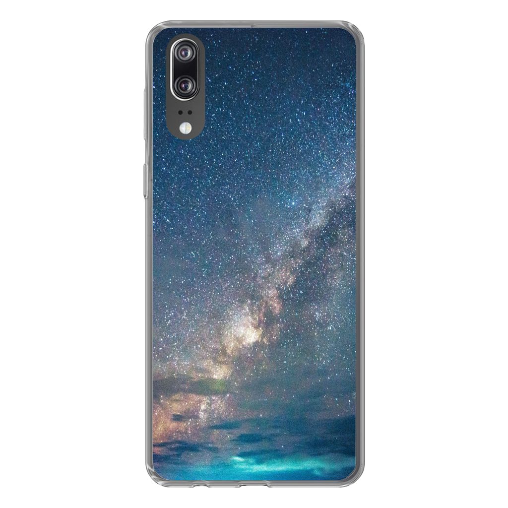 MuchoWow Handyhülle Schutzhülle Hülle für Huawei P20 Sterne - Sonnensystem - Türkis - Jungen - Mädchen - Kinder Silikon Softcase Handy Hül...