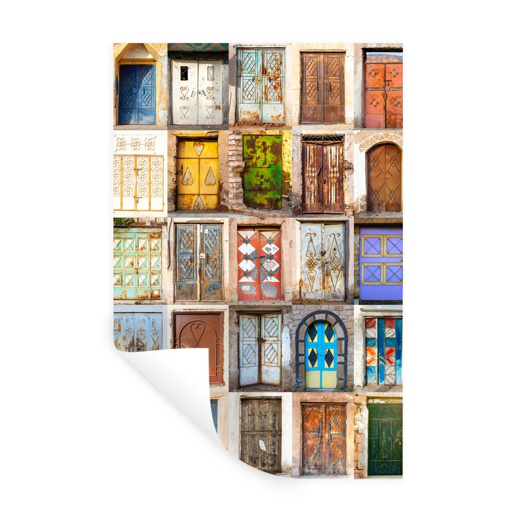 MuchoWow Wandtattoo Wandsticker Wandaufkleber Türen - Architektur - Vintage - Collage 60x90 cm Selbstklebend und Repositionierbar - Sticker - De...