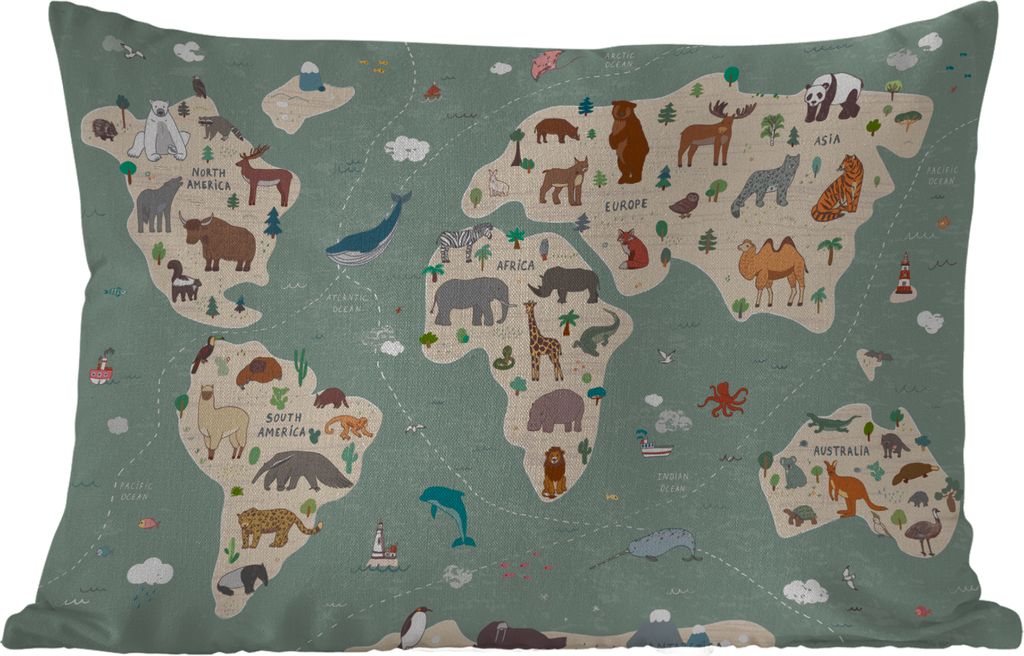 MuchoWow® Outdoor Kissen - Erde - Weltkarte Kinder - Tiere Produktbild 