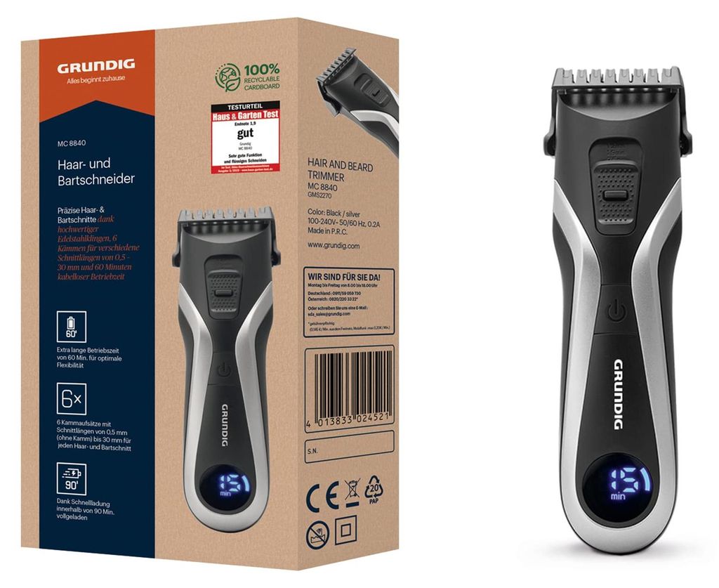 Grundig MC 8840, Schwarz, Silber, 0,5 mm, 3 cm, Bart, Produktbild 