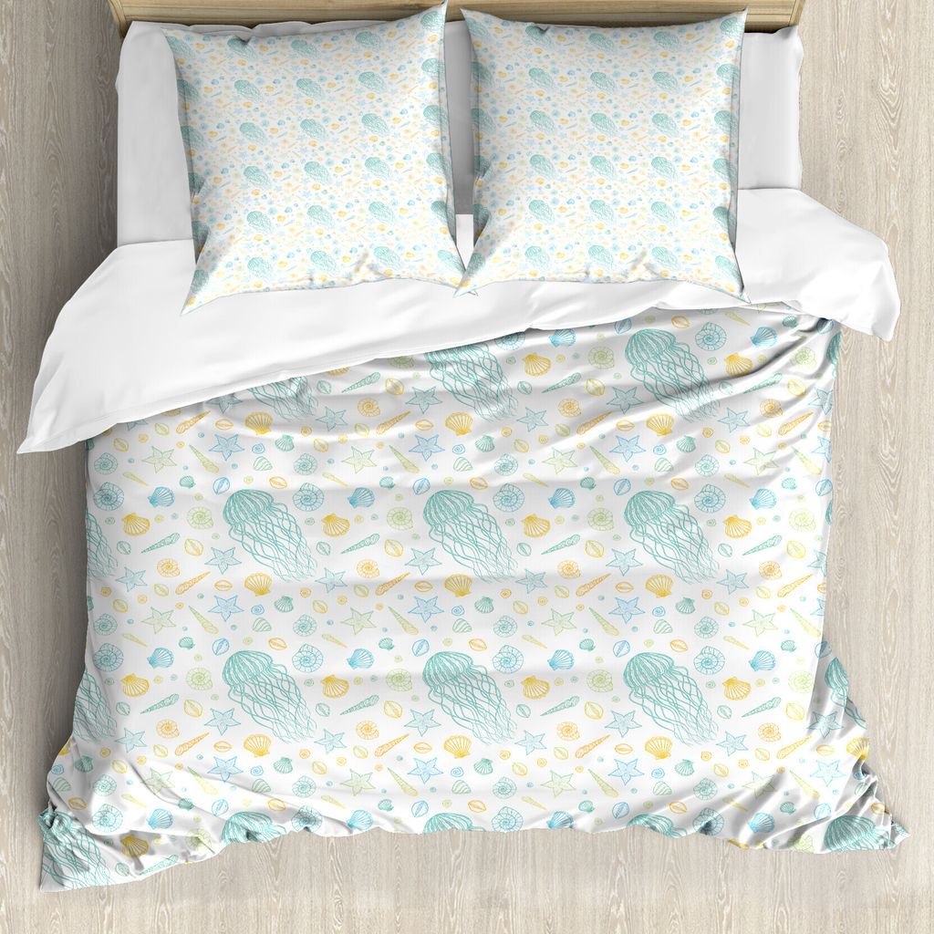 ABAKUHAUS Qualle Bettbezug Set für Einzelbetten, Marine Sommer Wiederholung, Milbensicher Allergiker geeignet mit Kissenbezug, 200 cm x 200 cm - 8...