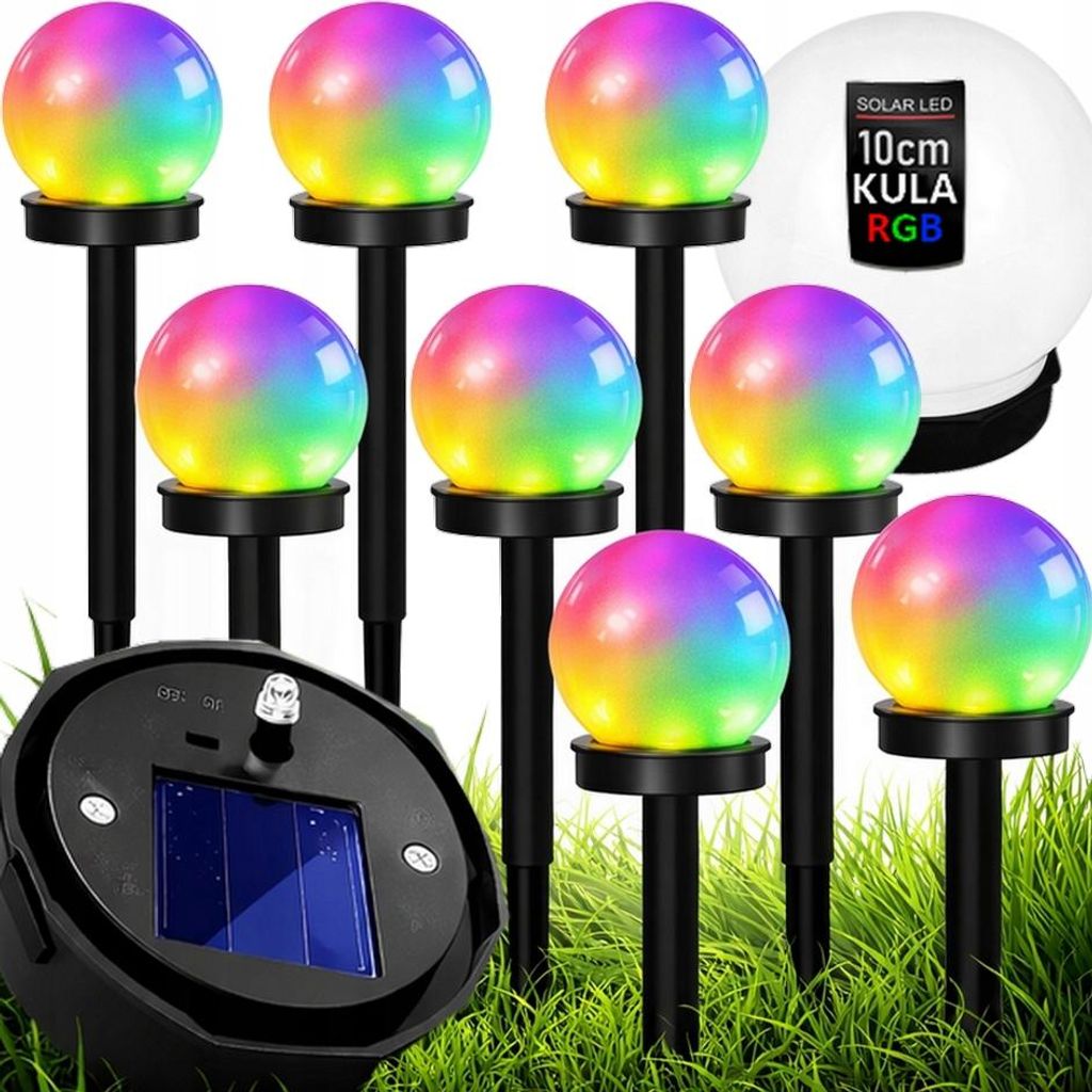 8er Set Solar Gartenleuchten Kugel RGB LED – Farbwechsel Produktbild 
