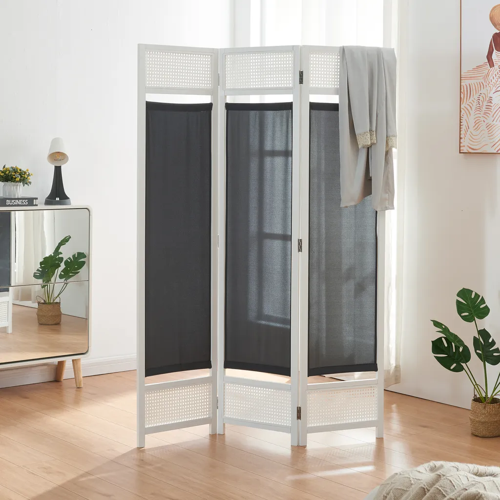 Séparation de pièce Dorotea paravent intérieur 120x170 cm gris et blanc
