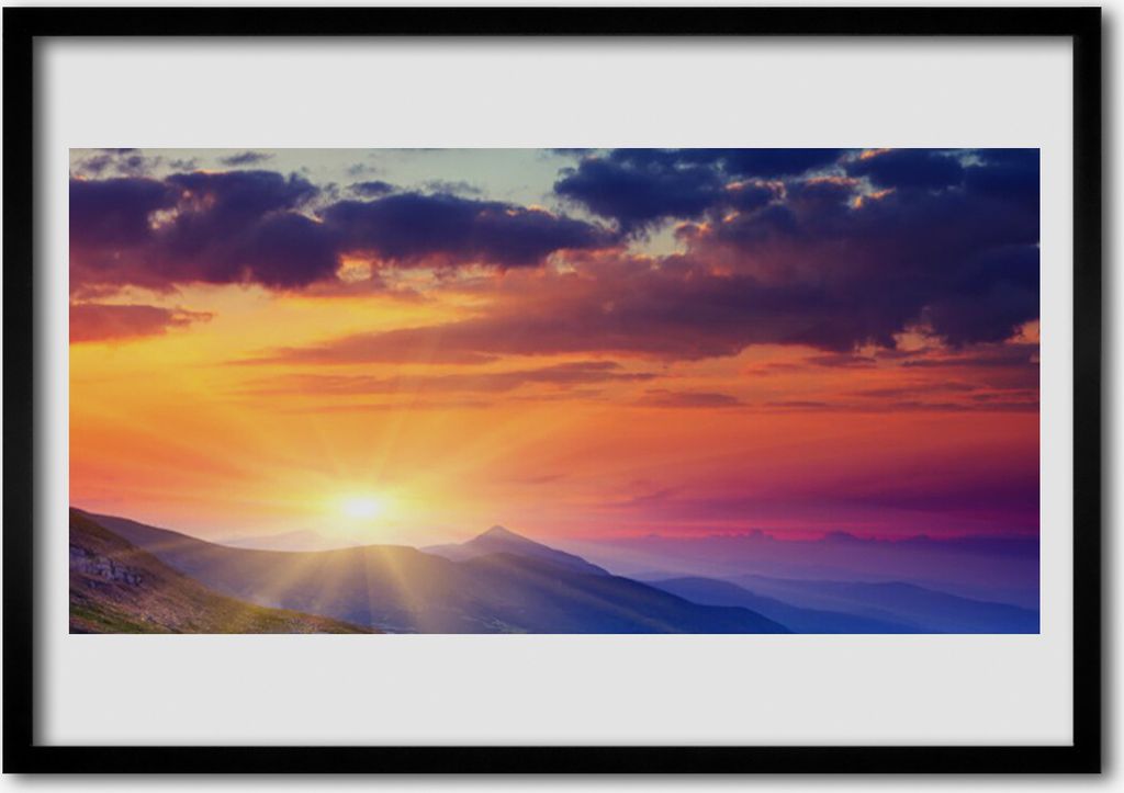 Bild 70x50 MDF-Rahmen Wandkunst Sun Mountain Landschaft Produktbild 