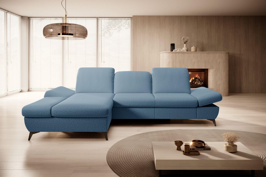 Masseno Ecksofa FELICE L-S mit Schlaffunktion L-Form, Sofa mit Bettkasten, Wohnzimmersofa, Couch, Soffa, Bettsofa, Couchgarnitur- Blau, MATANA 11