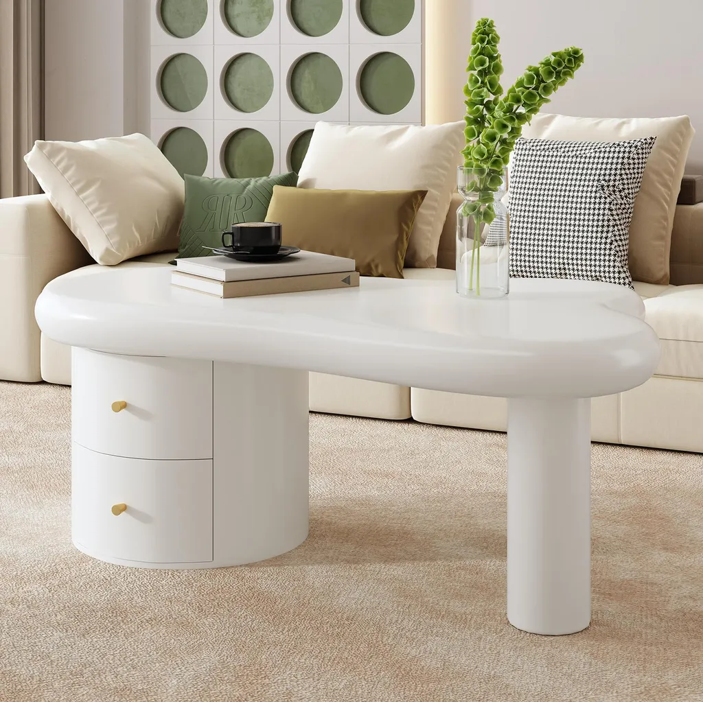 Table Basse de Salon Moderne Blanche - Table de Rangement en MDF de 97 cm - 6