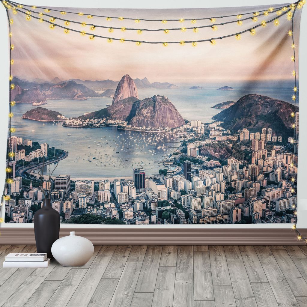 ABAKUHAUS Vintage Strand Wandteppich, Rio de Janeiro Strand, Wohnzimmer Schlafzimmer Wandtuch Seidiges Satin Wandteppich, 150 x 100 cm, Mehrfarbig