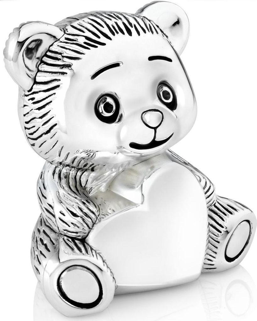 Silbernes Sparschwein für ein Kind, elegantes Geschenk, Teddybär mit Herz | Größe: 79x98x109 mm | Artikelnummer: ZV6757261