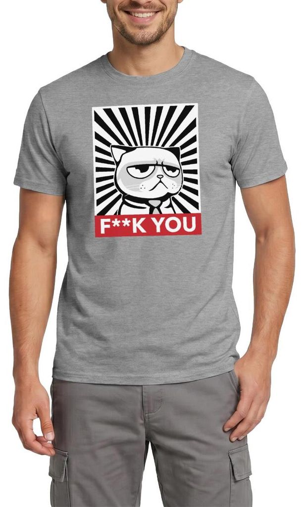 Spreadshirt Genervte Katze Mit Attitude Männer T-Shirt, L, Graphit meliert