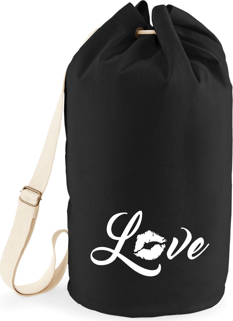 Huuraa Seesack Love Kuss 20 Liter Black Baumwolle Rucksack Geschenkidee