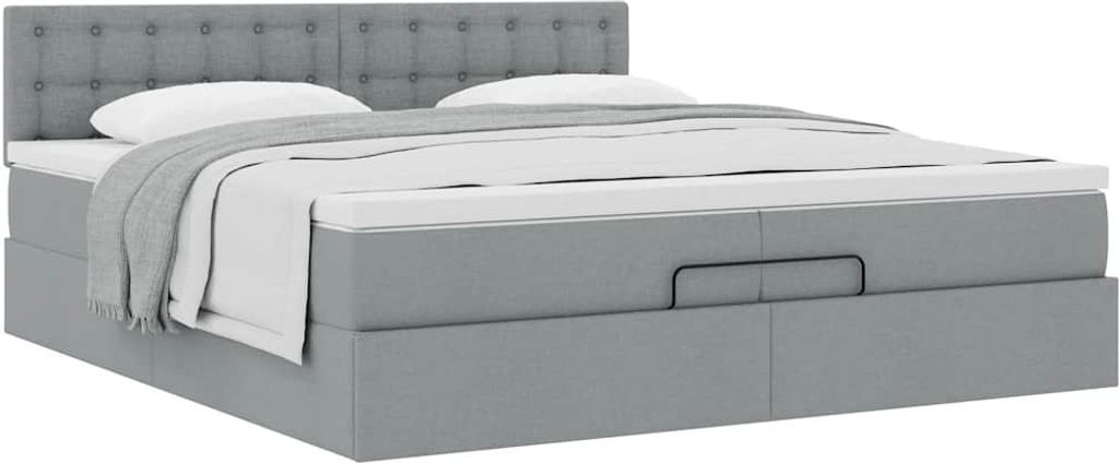 "Rabatt" Ottoman-Bett mit Großer Stauraum, mit Matratze, Hellgrau 200x200 cm Stoff - Klassische Betten CC11240