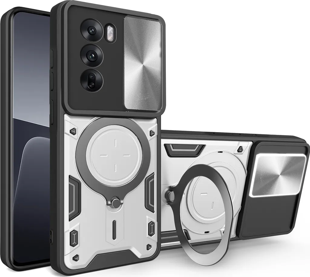 Custodia Oppo Reno12 Pro 5G Argento: Protezione Rugged e Supporto Anello