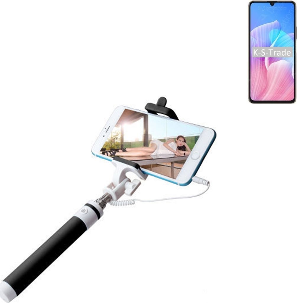 K-S-Trade Selfie Stick kompatibel mit Huawei Enjoy Z 5G Selfiestick kabelgebunden Monopod mit Kabel Stab Stange Selfportrait Handheldstick schwarz 1x