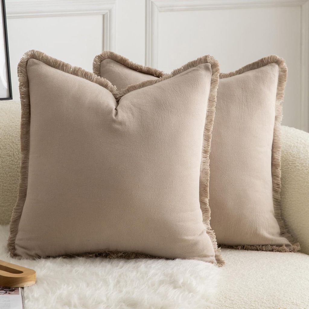 Set mit 2 neutralen Baumwollkissenbezügen mit Quasten, 55 x 55 cm, dekorative Boho-Kissen für Couch, Sofa, Schlafzimmer, Wohnzimmer, Wohnaccessoi...